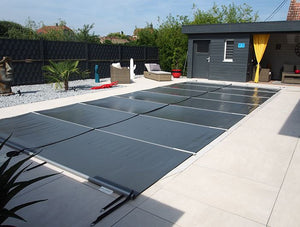 ROLLSCHUTZABDECKUNG STARLIGHT Lichtgrau Sicherheitsabdeckung für Pools inkl. Handkurbel